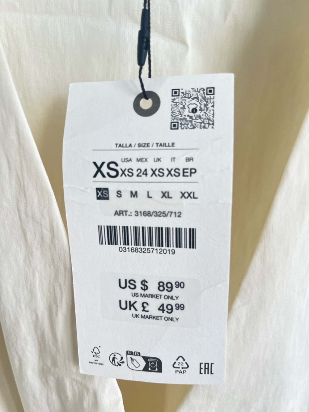 Zara Poplin Cotton Blend Midi Dress Cream Belted Minimalist Cottagecore, XS NWT - Picture 5 of 7